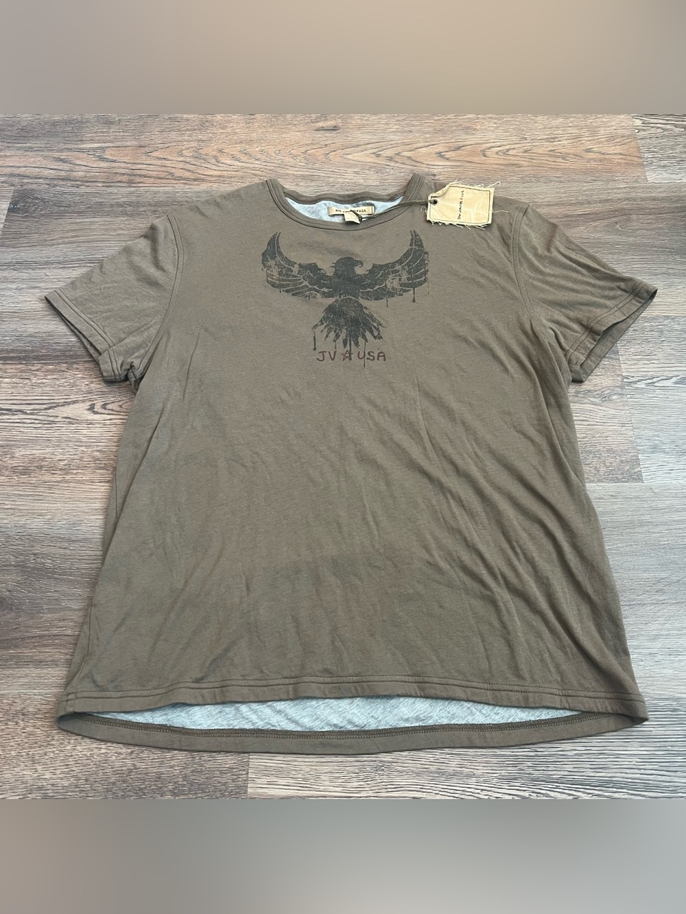 USA John Varvatos USA Eagle Graphic T-Shirt Men’s Large Brown Distressed Rocker - Picture 2 of 11